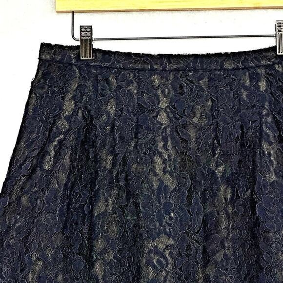 J‎ Crew Women Skirt 8 Blue Lace Black Lined A Line Mini Classic Dark Feminine - Picture 3 of 11